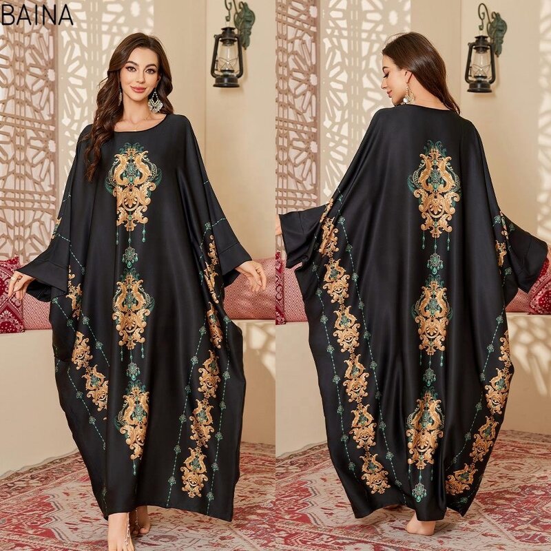 Women's Nightdress - ODM New Luxurious Printed Satin Autumn Spring Middle Eastern Style Long Loose