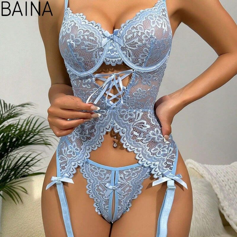 Bodycon Set - See-Through Slim Fit Leg-Wrap Lace One-Piece + Underwear