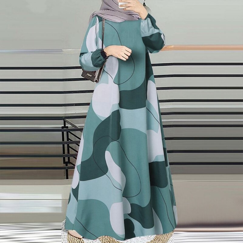 Women's Robe - Printed Middle Eastern Muslim Malay Sleeve Floor Length Traditional Long Dress