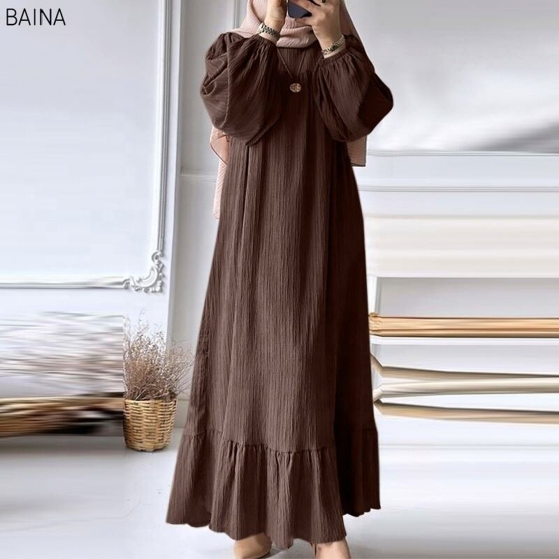 Women's Dress - Muslim Robe Spring Autumn Fashion Long Sleeve Ruffle Abaya Mid East Casual A-line