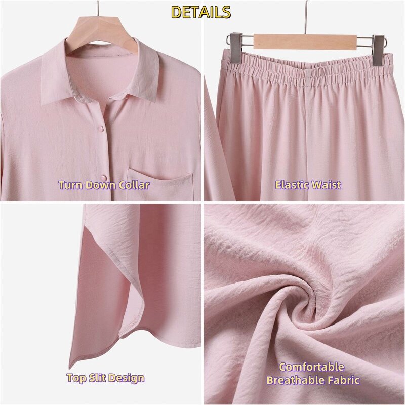 Women's Muslim Clothing Set - Casual Two Piece Set Saudi Arabian Mid East Robe Sleeve Button up Long Wide Leg Pants