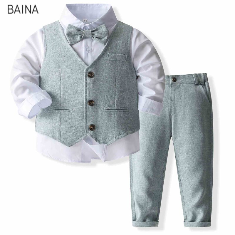 Toddler Boy's Outfit - 3pcs Gentleman Bowtie Shirt Vest & Pants Outdoor Set