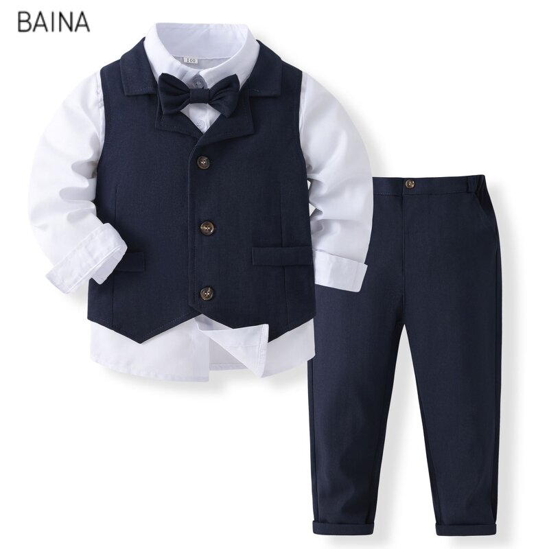 Toddler Boy's Outfit - 3pcs Gentleman Bowtie Shirt Vest & Pants Outdoor Set