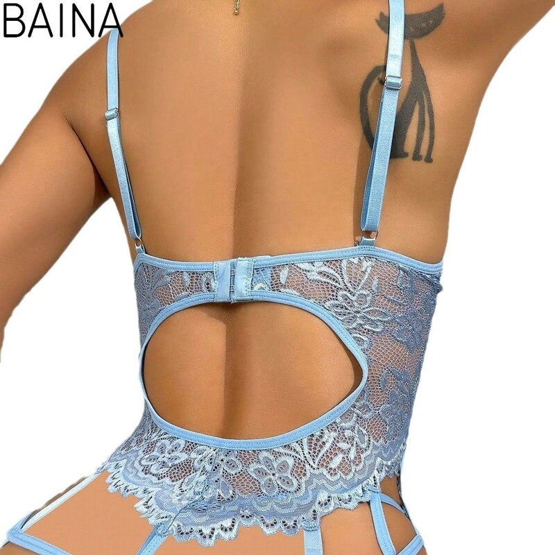 Bodycon Set - See-Through Slim Fit Leg-Wrap Lace One-Piece + Underwear