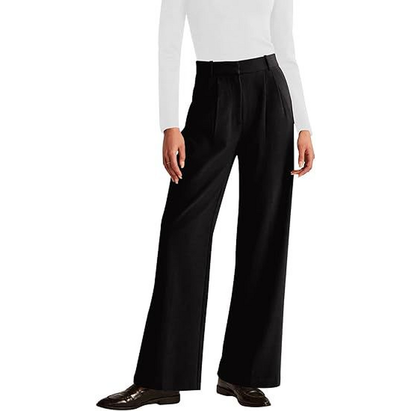 Women's Pants - European American Summer Fashion Elegant Commuter High-Waisted Loose Straight Wide-Leg Polyester