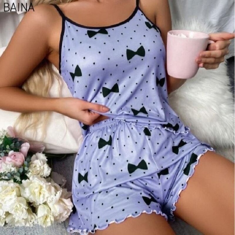 Women's 2pcs Set - Love Heart Print Cute Milk Silk Sexy