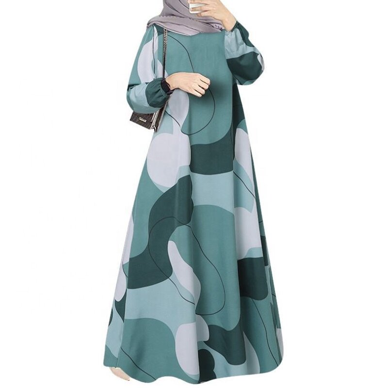 Women's Robe - Printed Middle Eastern Muslim Malay Sleeve Floor Length Traditional Long Dress