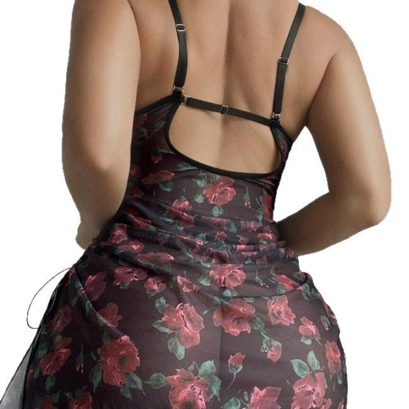 Women's Nightdress - New ODM Sexy Lace Spandex Mesh Off-The-Shoulder Strap Backless Printed Dress