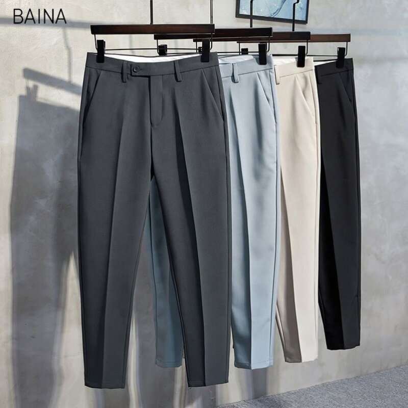 Men's Pants - Plus Size Solid Color Business Wear Formal Casual Suit Trousers