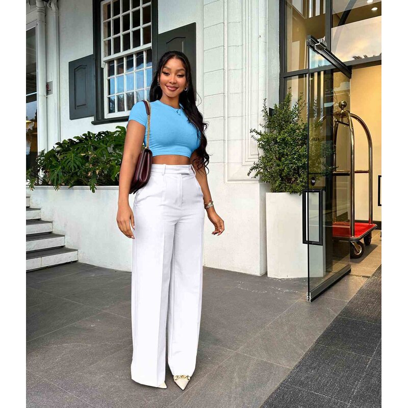 Women's Pants - New Solid Color Elegant Casual High Waist Straight Wide Leg