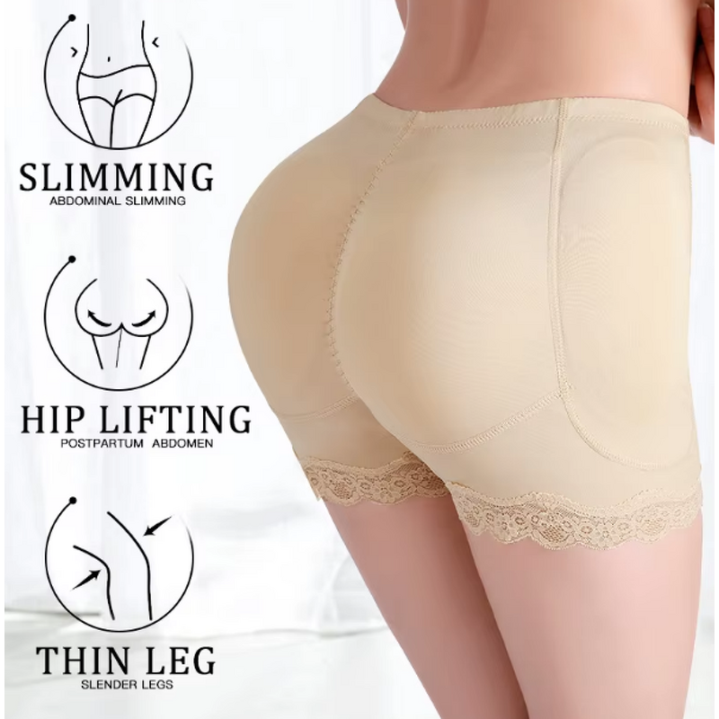 Women's Shapewear Panties - Tummy Control Firm Lace Trim Butt Lift Hip Enhancement Padded Waist Satin