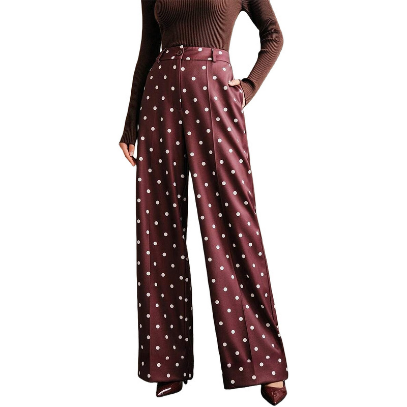 Women's Pants - European American Fashion Retro Polka Dot Korean Version New Regular Boot Cut Long Casual