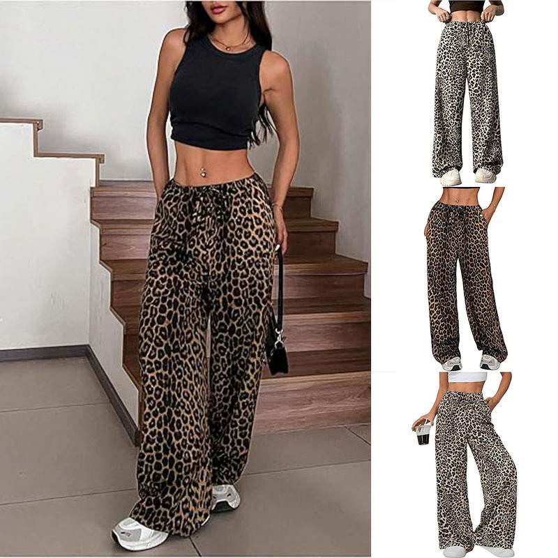 Women's Pants - Street Style Low Waist Vintage Straight Wide Leg Leopard Print Polyester Casual Summer
