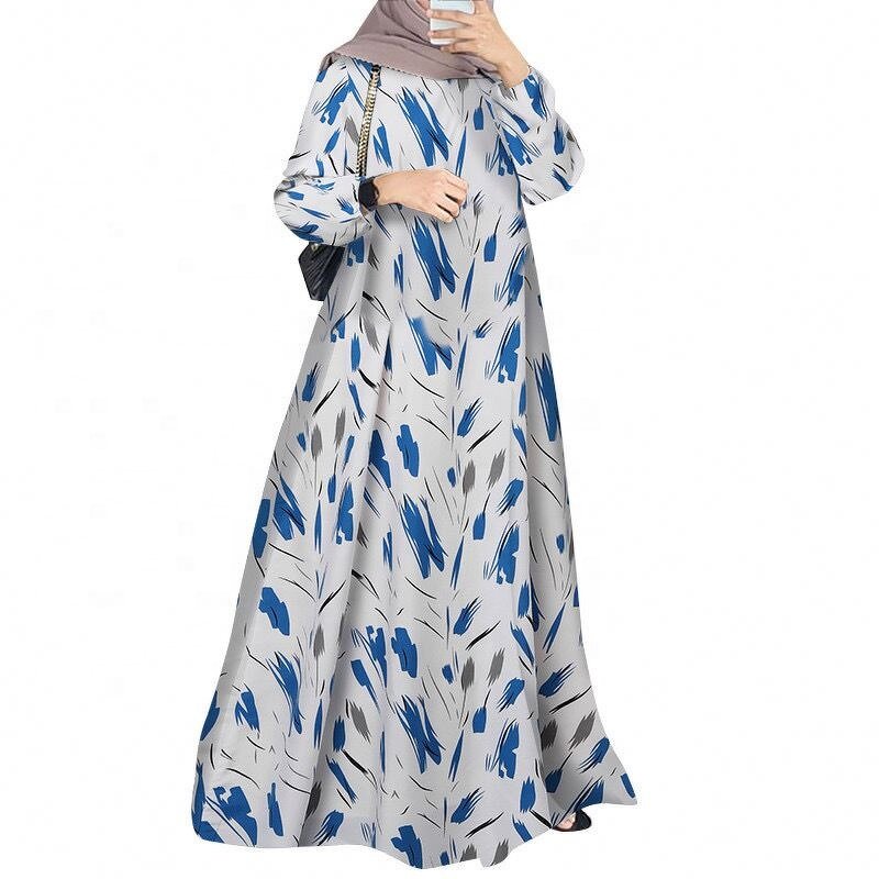 Women's Robe - Turkey O-Neck Sleeve Traditional Fashion Print Muslim Long Dress