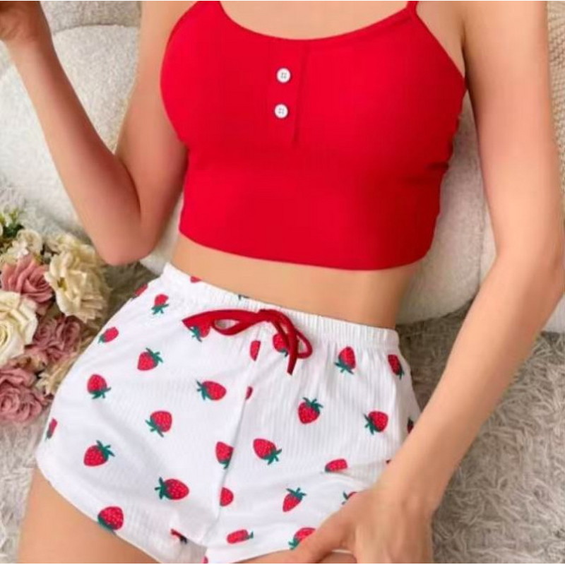 Women's Pajamas - Homewear Printed Spandex Camisole Shorts Casual Sexy Ribbed Wearable