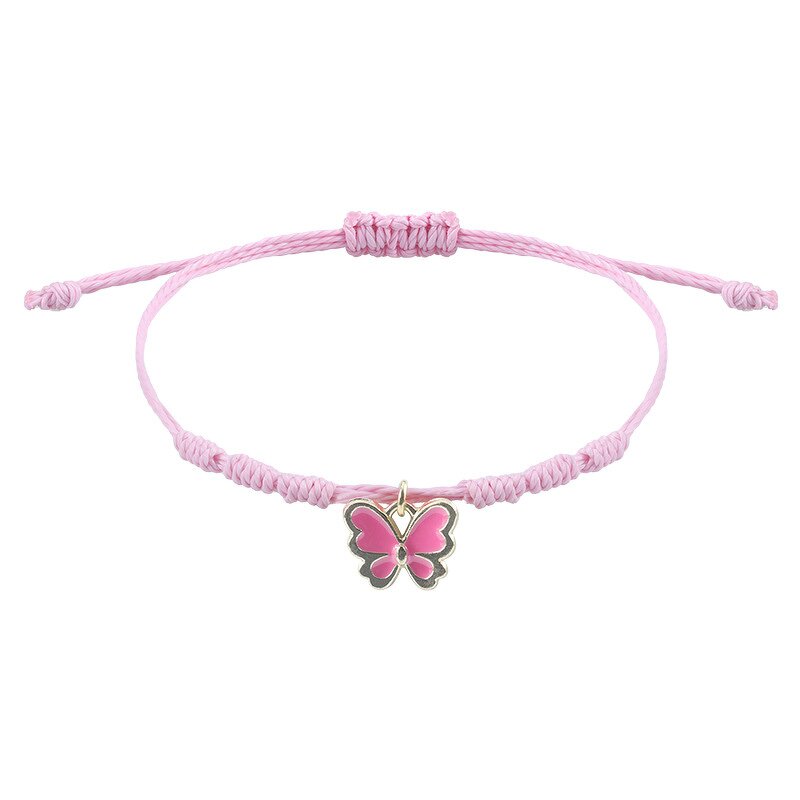 Braided Bracelet - Adjustable Pink Four-Leaf Clover Love Pink Butterfly Rope