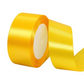 Satin Ribbon - 1.5 Inch Yellow Single Face Solid Color Polyester Embroidered