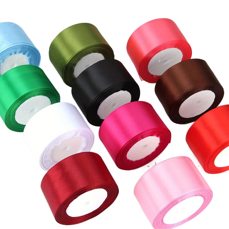 Satin Ribbon - 1.5 Inch Yellow Single Face Solid Color Polyester Embroidered