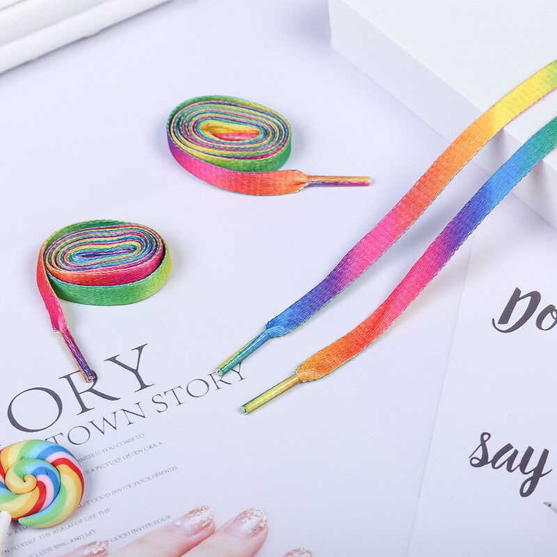 Sports Shoe Laces - 8mm Gradient Color Flat Hat Strap Colorful Webbing