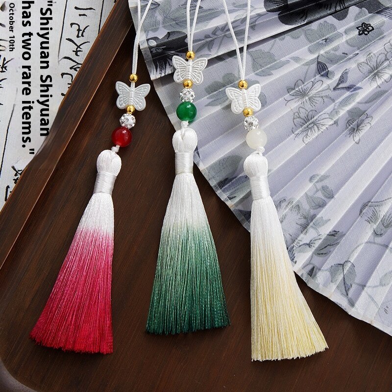 Tassel Hanging Earring - Antique Ethnic Chinese Embroidered PVC Gradient Butterfly