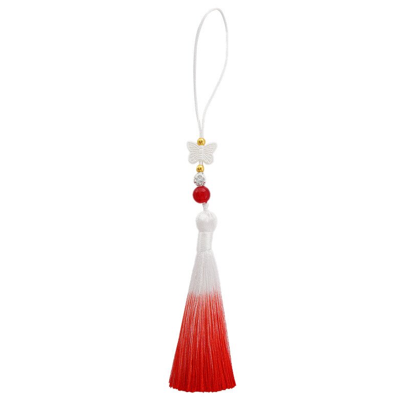 Tassel Hanging Earring - Antique Ethnic Chinese Embroidered PVC Gradient Butterfly