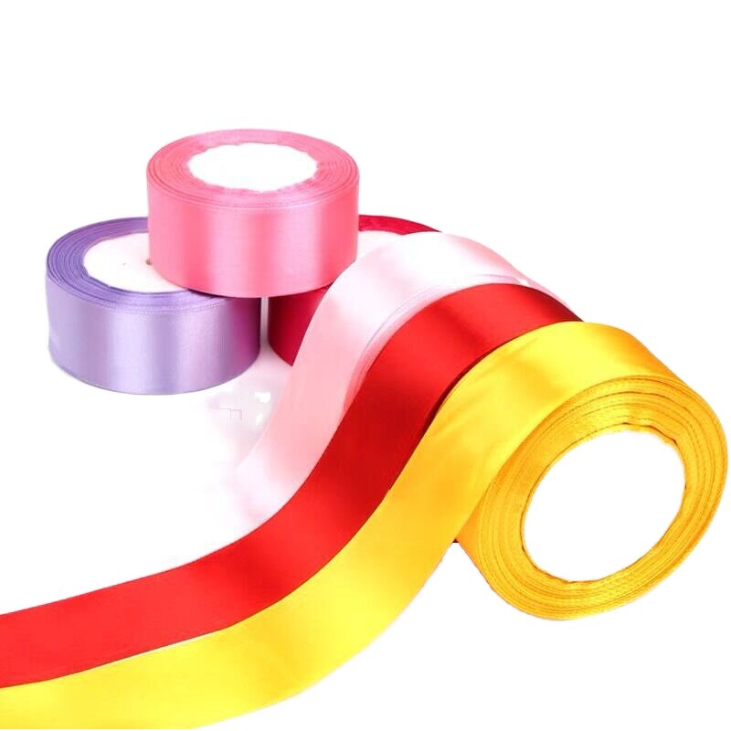 Satin Ribbon - 1.5 Inch Yellow Single Face Solid Color Polyester Embroidered