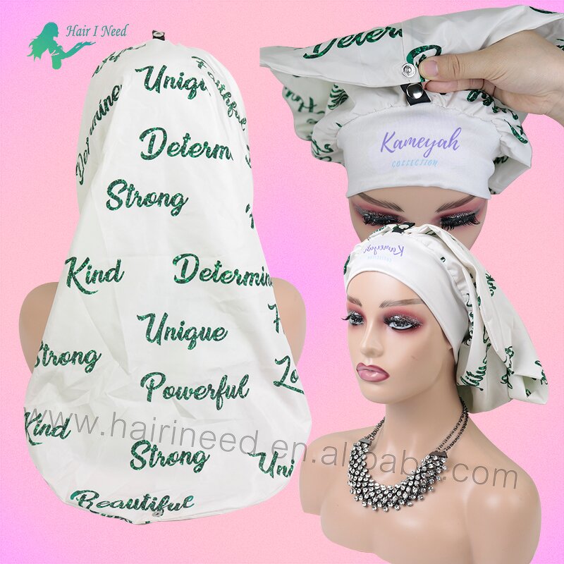 Shower Cap - Custom Logo Fashion Waterproof Extra Long Ladies Reusable with Snap