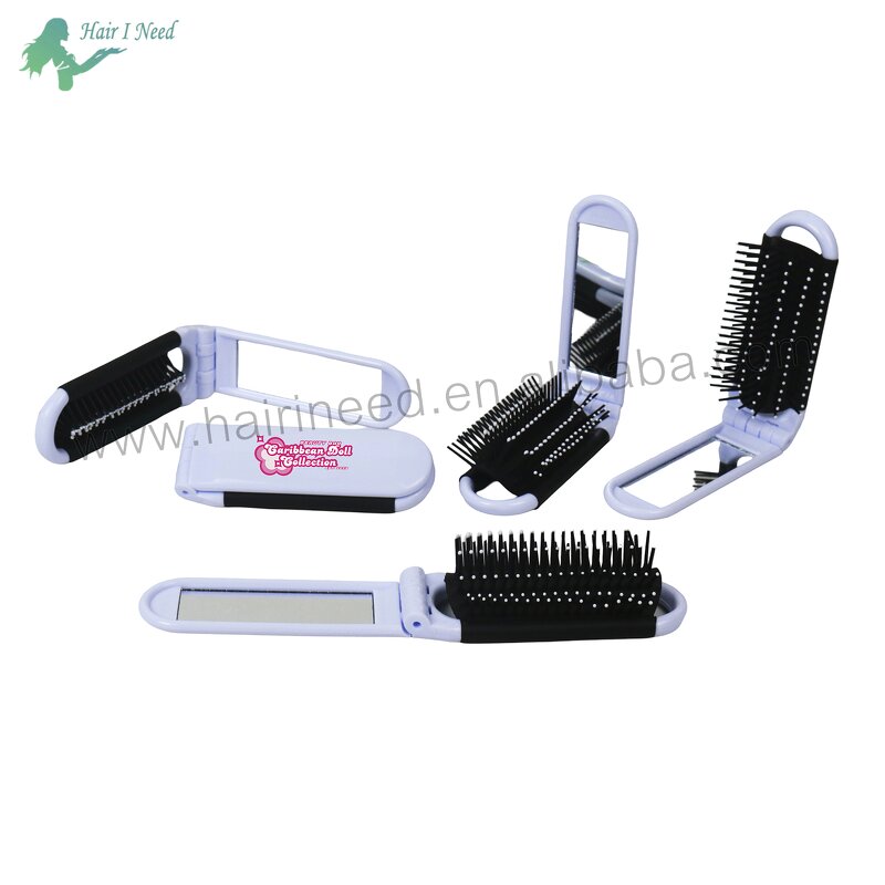 Massage Hair Brushes - Custom Logo Travel Foldable Electroplating with Mirror