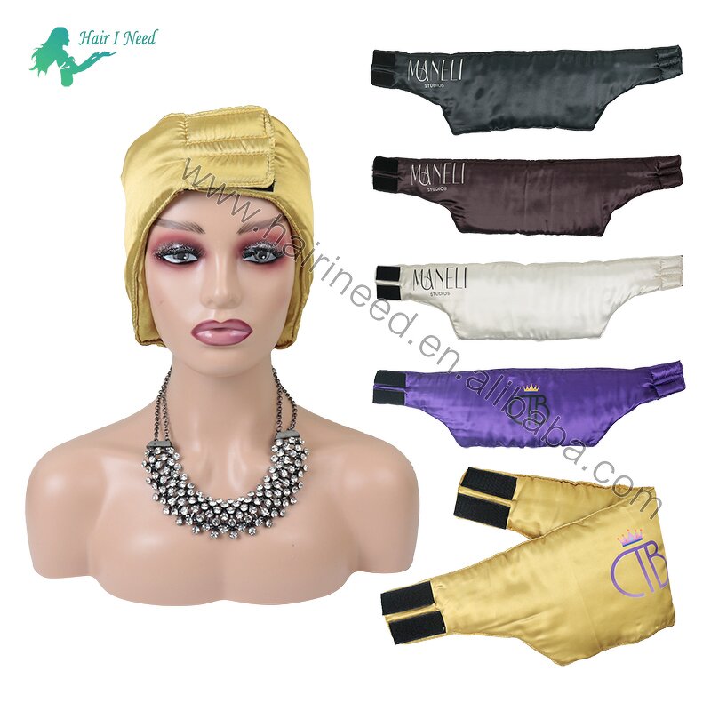 Head Wraps - Premium Custom Logo Luxury Satin Padding Edge with Hook and Loop