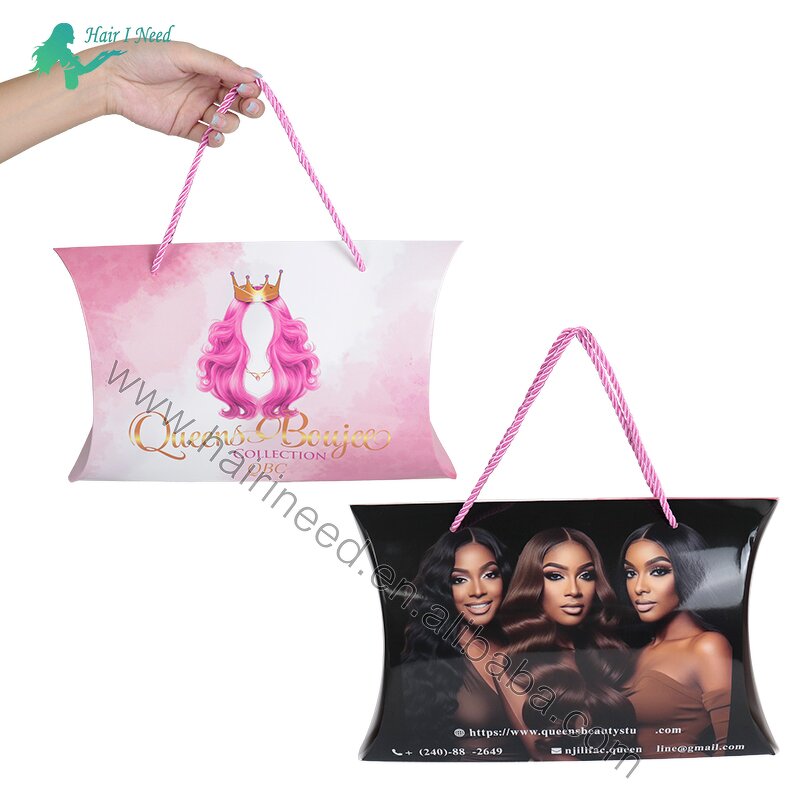 Hair Packaging Box - Elegant Custom with Handle Wig Bundles Pillow Storage