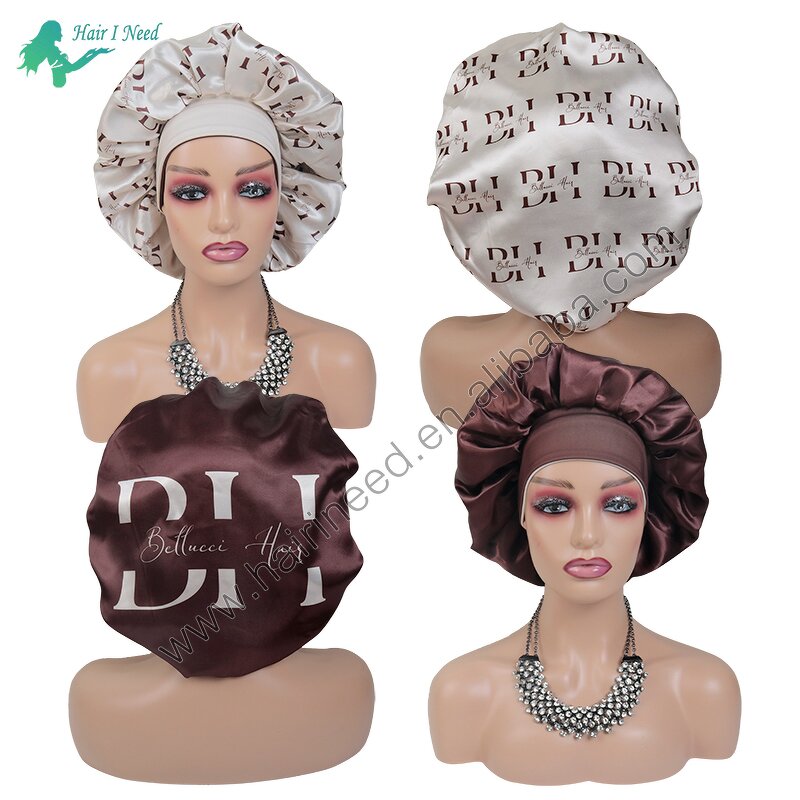 Satin Bonnet - Custom With Logo Wide High Elastic Headband Double Layer