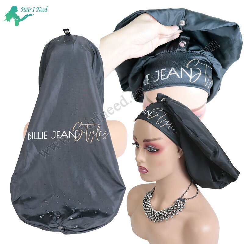 Shower Cap - Custom Logo Fashion Waterproof Extra Long Ladies Reusable with Snap