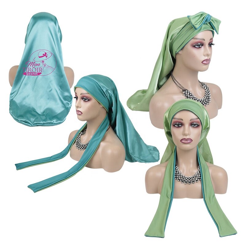 Satin Hair Bonnets - Custom Logo Long Braid Silk Designer Sport