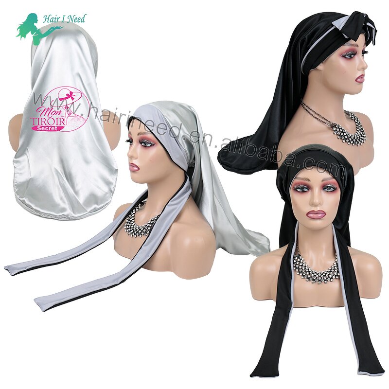 Satin Hair Bonnets - Custom Logo Long Braid Silk Designer Sport