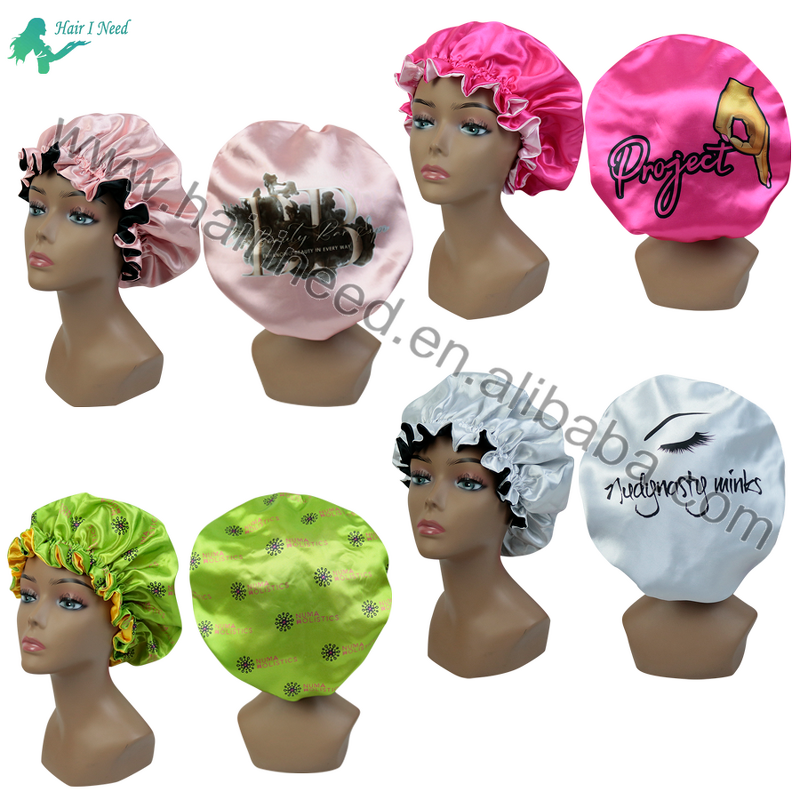 Satin Hair Bonnet - Wholesale Full Logo Printed Custom Double Layers Designer