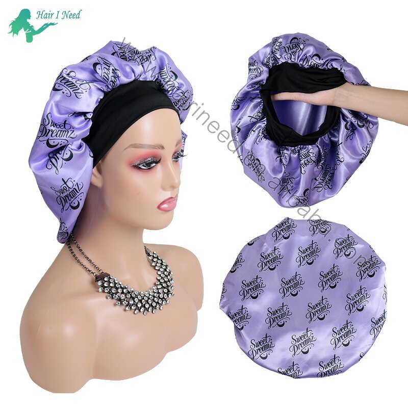 Satin Bonnet - Custom With Logo Wide High Elastic Headband Double Layer
