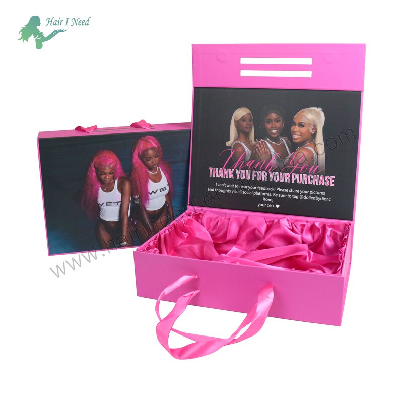 Hair Bundle Packaging Box - Customized with Satin Magnetic Closure for Wigs