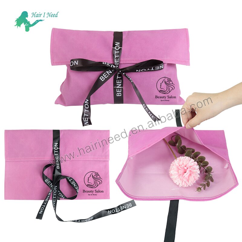 Satin Envelope Bag - Custom Logo Silk with Bow for Wigs Hair Extensions Packaging