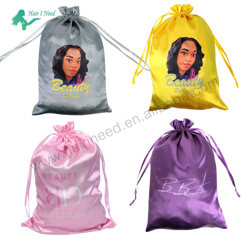 Drawstring Bags - Custom Logo Silk for Hair Bundles