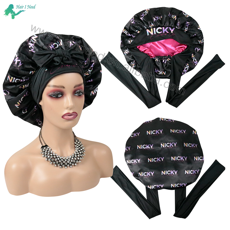 Night Sleep Cap - Custom Large Women No Slip Satin Bonnets with Adjustable Tie