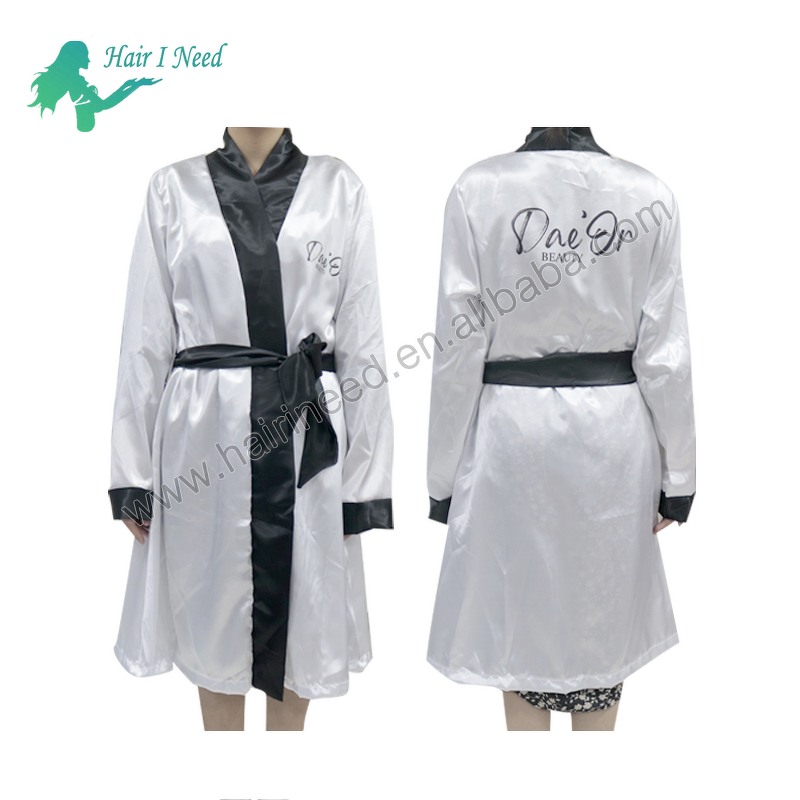 Robe - Luxury Long Satin Custom with Logo Long Sleeve Sexy for Salon Clients