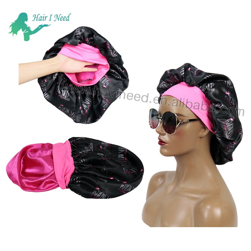 Sleep Cap Manufacturer - Elastic Wide Soft Band Women Silk Satin Hair Bonnet