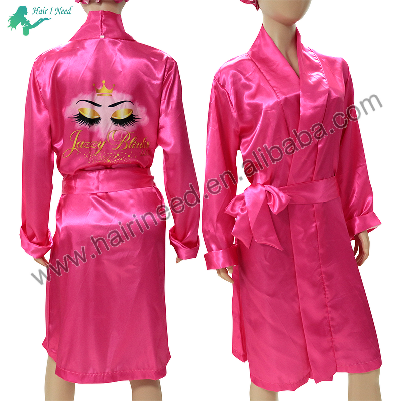 Robe - Luxury Long Satin Custom with Logo Long Sleeve Sexy for Salon Clients