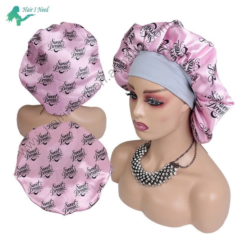Satin Bonnet - Custom With Logo Wide High Elastic Headband Double Layer