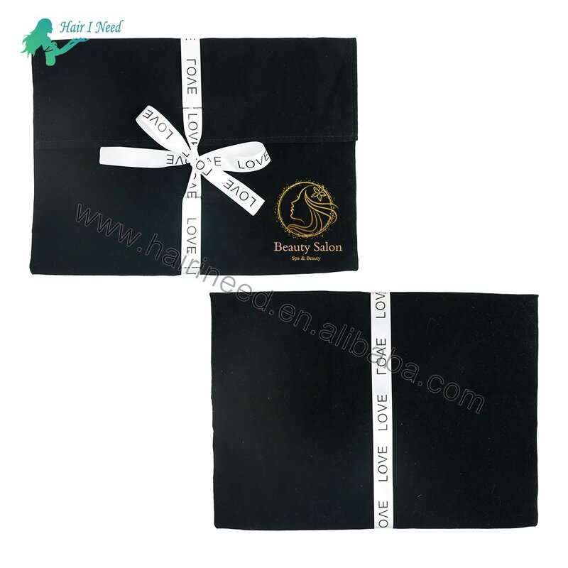 Velvet Gift Bag - Custom Printed Cosmetic Black for Hair Bundle Wig Packaging