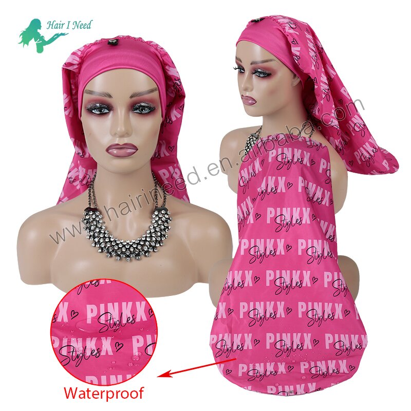 Shower Cap - Custom Logo Fashion Waterproof Extra Long Ladies Reusable with Snap