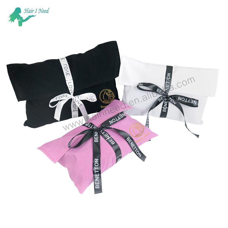 Velvet Gift Bag - Custom Printed Cosmetic Black for Hair Bundle Wig Packaging