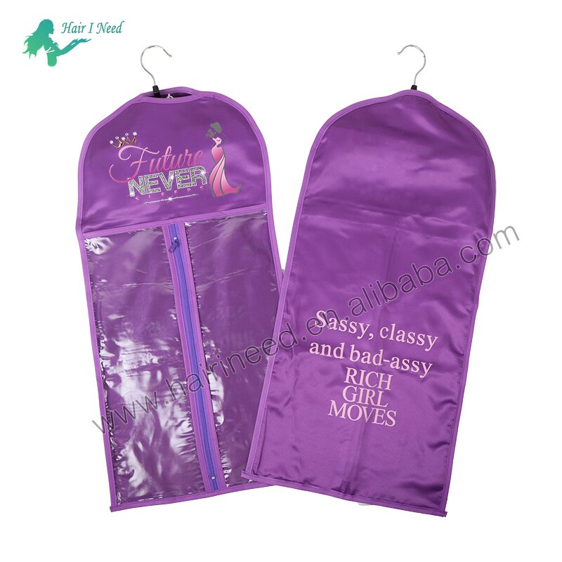 Satin Bag - Luxury Purple Personalized with Logo Storage Zipper Hangers for Hair