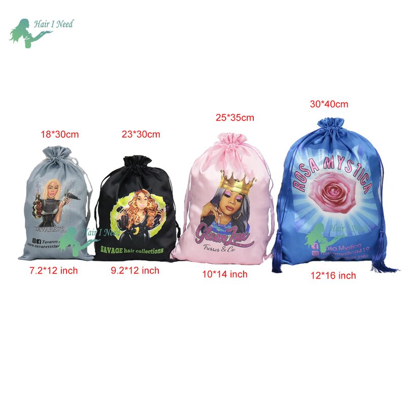Drawstring Bags - Custom Logo Silk for Hair Bundles