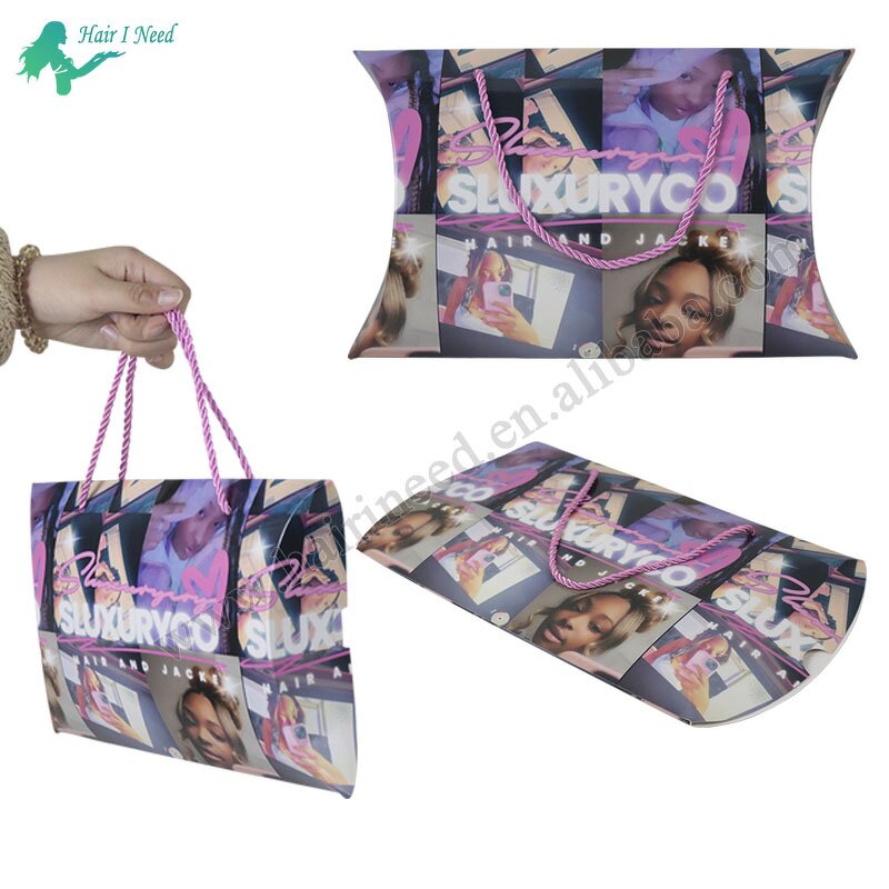 Pillow Box Packaging - Custom Logo Luxury for Human Hair Extension Bundles Wigs